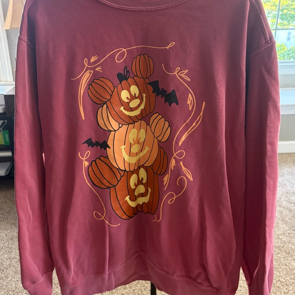 Comfort Colors Women's Maroon Mickey Mouse Pumpkin Graphic Sweatshirt